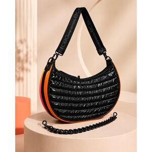 BCBGeneration Crossbody Bag Black Quilted Puffer Orange Trim Streetwear OS